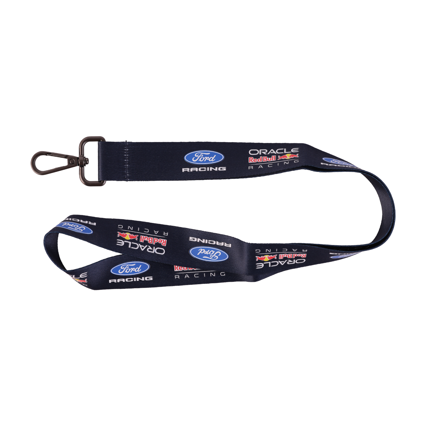 Black lanyard with Ford Racing, and Oracle Red Bull Racing logos on a white background